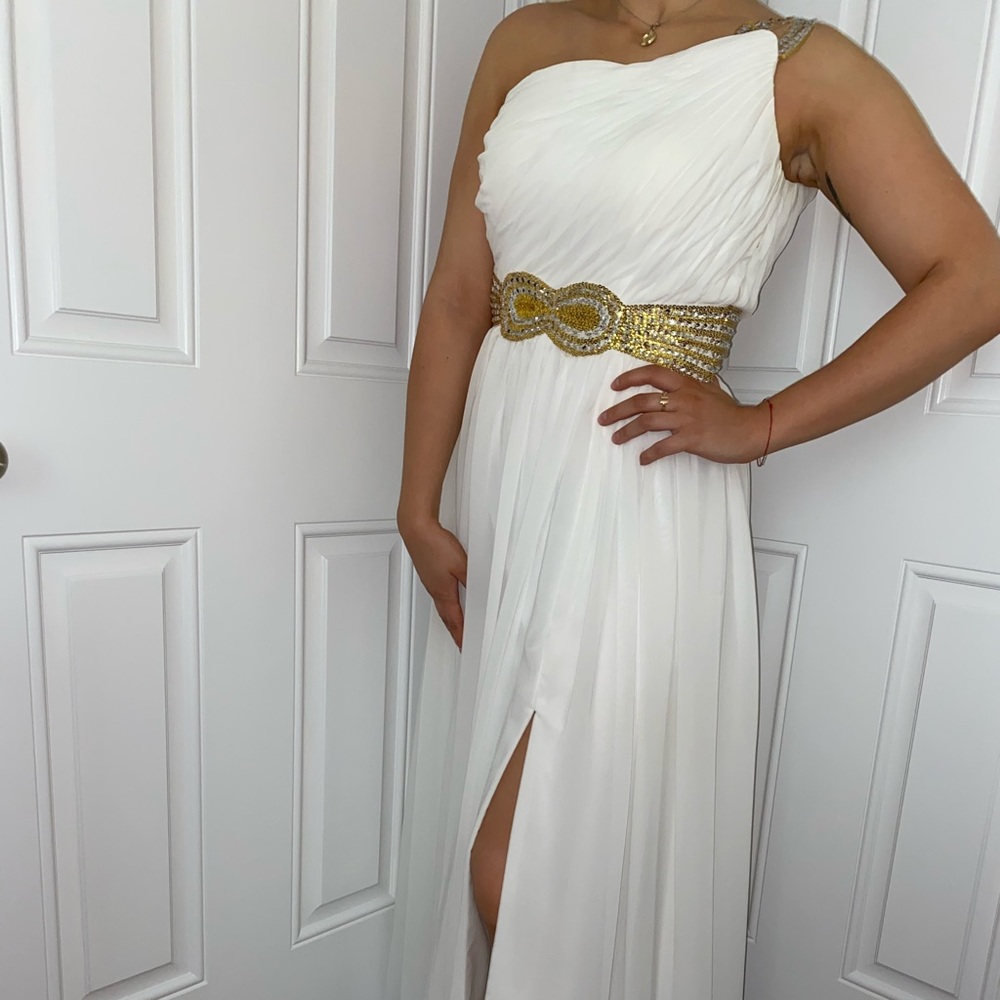 White, maxi, formal dress.